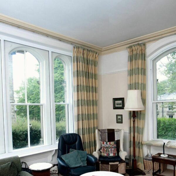 interior view of secondary glazing on sash windows in Bridge of Allan living room
